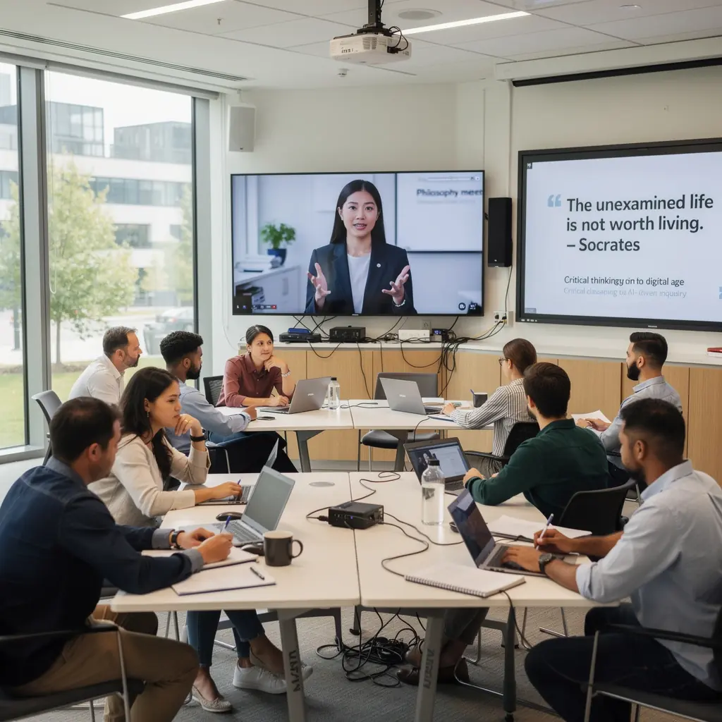 Csoportos vita egy filozófiai szemináriumon, ahol a diákok aktívan részt vesznek a gondolatcserében.